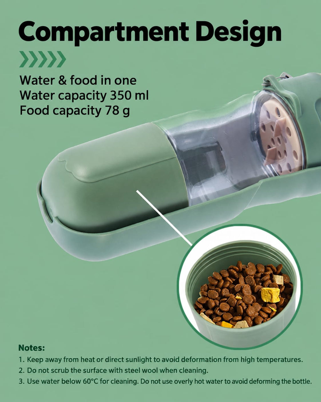 2-in-1 Portable Dog Water Bottle with Food Feeder for Walking, Travel & Outdoor Use