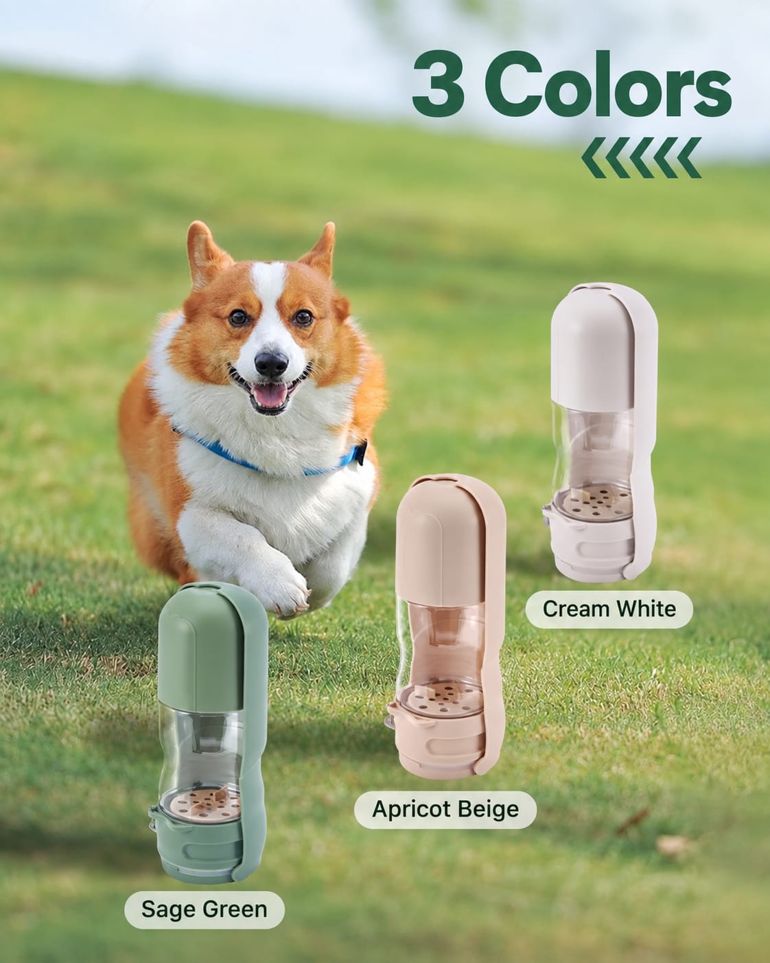 2-in-1 Portable Dog Water Bottle with Food Feeder for Walking, Travel & Outdoor Use